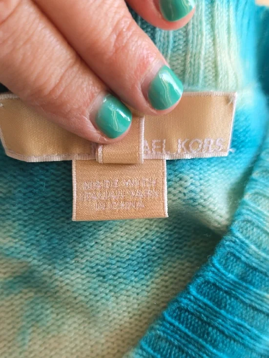 Michael Kors Blue and Cream Tie-Dye V-Neck Tunic with Self-Tie Belt - Picture 5 of 5